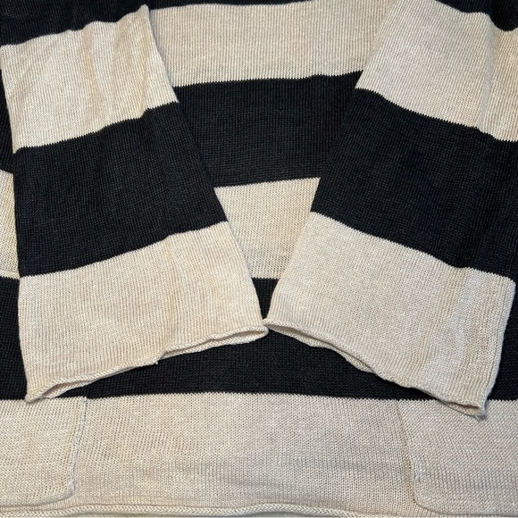 Eileen Fisher Black Beige Striped 100% Organic Linen Sweater Size Petite Medium - Picture 6 of 10